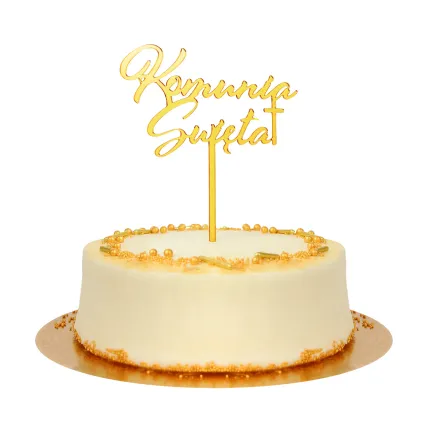 Dekoracja akrylowa na tort Komunia Święta, złota, 18x14 cm Dekoracja akrylowa na tort Komunia Święta, złota, 18x14 cm