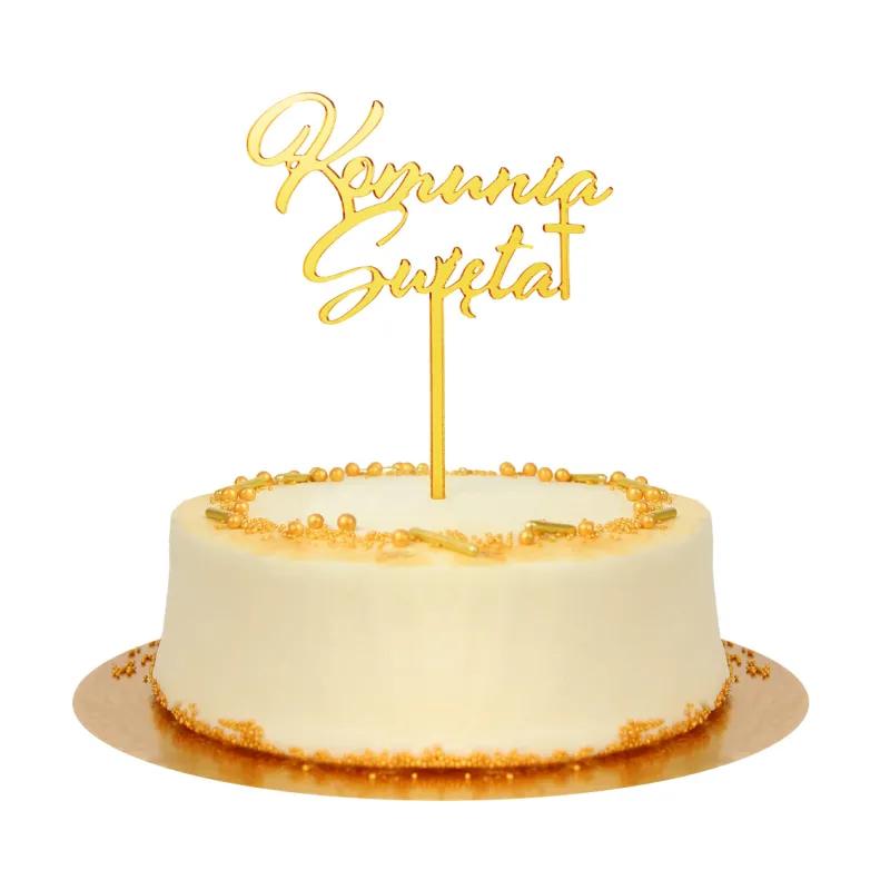 Dekoracja akrylowa na tort Komunia Święta, złota, 18x14 cm Dekoracja akrylowa na tort Komunia Święta, złota, 18x14 cm