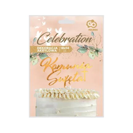 Dekoracja akrylowa na tort Komunia Święta, złota, 18x14 cm Dekoracja akrylowa na tort Komunia Święta, złota, 18x14 cm