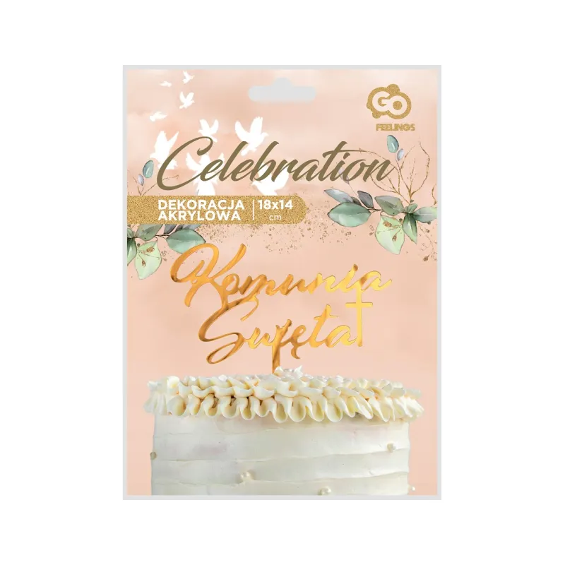 Dekoracja akrylowa na tort Komunia Święta, złota, 18x14 cm Dekoracja akrylowa na tort Komunia Święta, złota, 18x14 cm