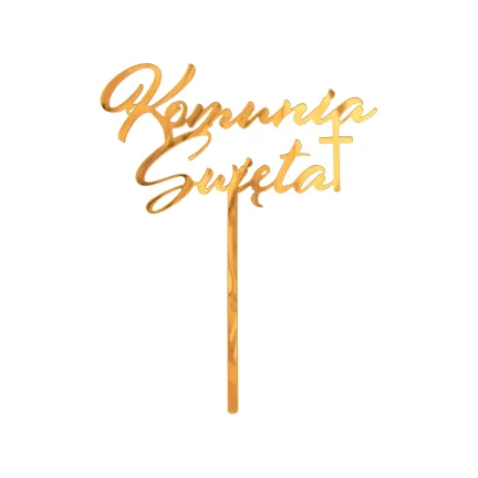 Dekoracja akrylowa na tort Komunia Święta, złota, 18x14 cm Dekoracja akrylowa na tort Komunia Święta, złota, 18x14 cm