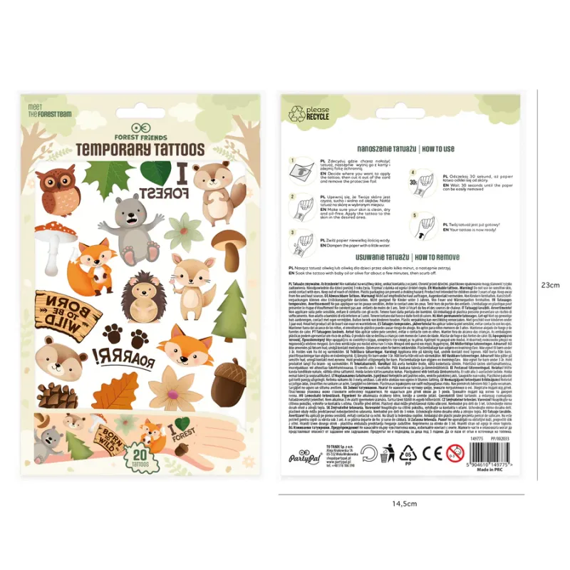 Tatuaże zmywalne Leśni przyjaciele 20szt.